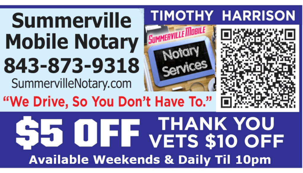 Your mobile notary connection in Summerville, Goose Creek & Moncks Corner.